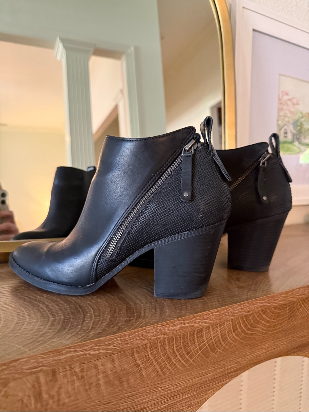 DV by Dolce Vita Black Leather Ankle Booties with Side Zipper